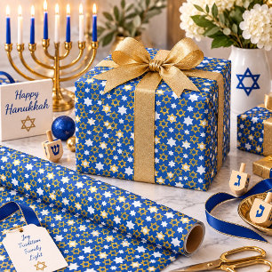 Blauwe en Gouden Joodse Jodenster Cadeaupapier
