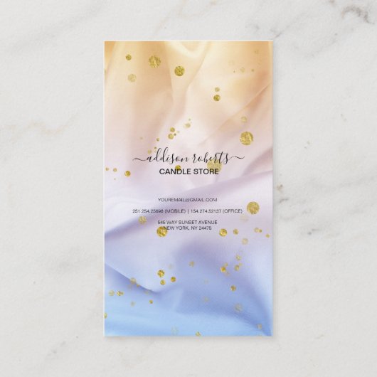 Blauwe en gouden kaarszorg visitekaartje (Achterkant)