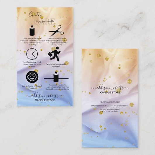 Blauwe en gouden kaarszorg visitekaartje (Voorkant / Achterkant)