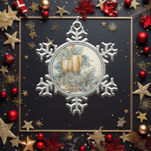 Blauwe en gouden kelk tin sneeuwvlok ornament
