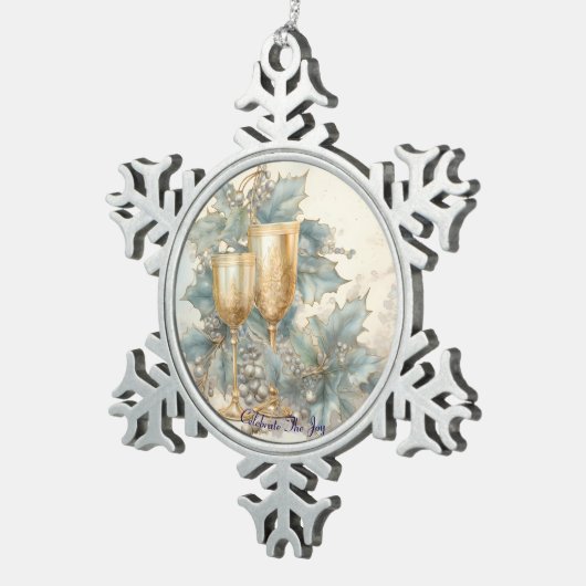 Blauwe en gouden kelk tin sneeuwvlok ornament (Rechts)
