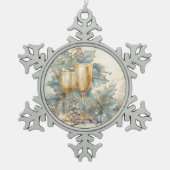 Blauwe en gouden kelk tin sneeuwvlok ornament (Voorkant)