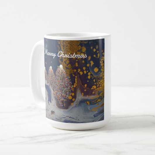 Blauwe en gouden kerstbomen bij de nachtelijke Mok (Voorkant links)