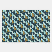 Blauwe en gouden kerstbomen inpakpapier vel (Voorkant)