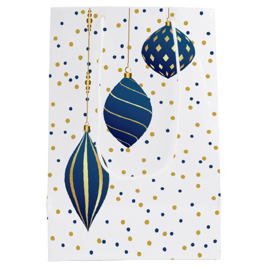 Blauwe en gouden kerstfeestdag medium cadeauzakje (Achterkant)