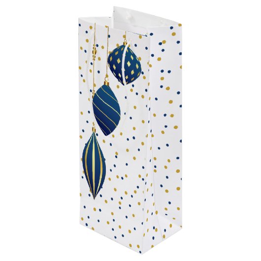 Blauwe en gouden kerstfeestdag wijn cadeautas (Achterkant Gekanteld)