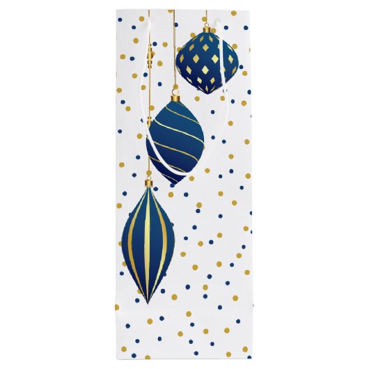 Blauwe en gouden kerstfeestdag wijn cadeautas (Achterkant)
