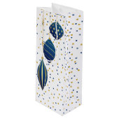 Blauwe en gouden kerstfeestdag wijn cadeautas (Voorkant Gekanteld)
