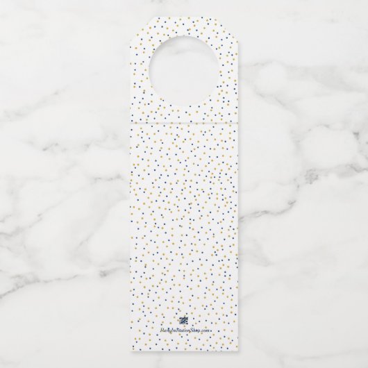 Blauwe en gouden kerstfeestdagen flessenhanger (Achterkant)