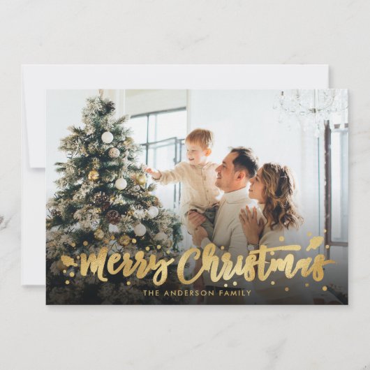 Blauwe en gouden kerstfotokaarten feestdagenkaart (Voorkant)