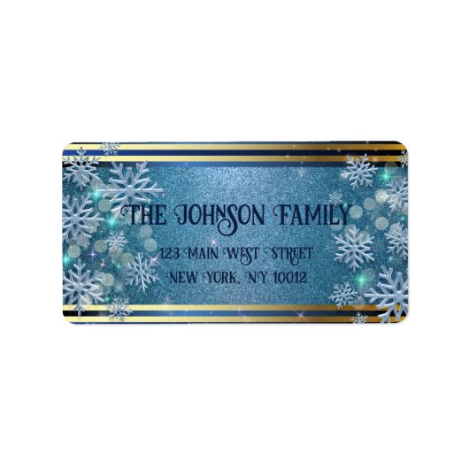 Blauwe en gouden kerstwinter etiket (Voorkant)