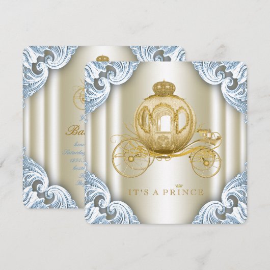 Blauwe en gouden koets Prince Baby shower Kaart (Voorkant / Achterkant)