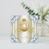 Blauwe en gouden koets Prince Baby shower Kaart (Staand voorkant)