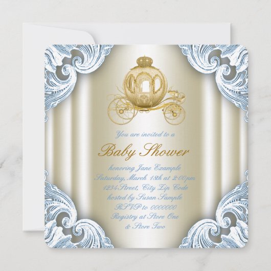 Blauwe en gouden koets Prince Baby shower Kaart (Achterkant)