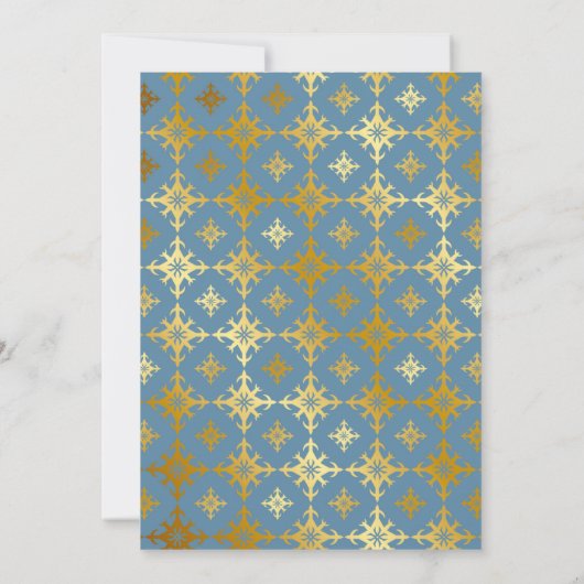 Blauwe en gouden koninklijke kroon Damask Bridal T Kaart (Achterkant)