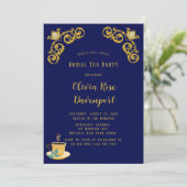 Blauwe en gouden koninklijke kroon Damask Bridal T Kaart (Staand voorkant)