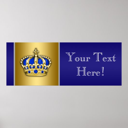 Blauwe en gouden kroonprins Baby shower banner Poster (Voorkant)