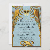 Blauwe en gouden kunst Deco Nieuwjaar Kaart (Voorkant)