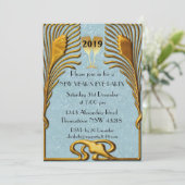 Blauwe en gouden kunst Deco Nieuwjaar Kaart (Staand voorkant)