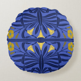 Blauwe en gouden kunst Nieuwe ronde Pillow Rond Kussen