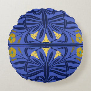 Blauwe en gouden kunst Nieuwe ronde Pillow Rond Kussen