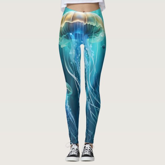 Blauwe en gouden kwal leggings (Voorkant)