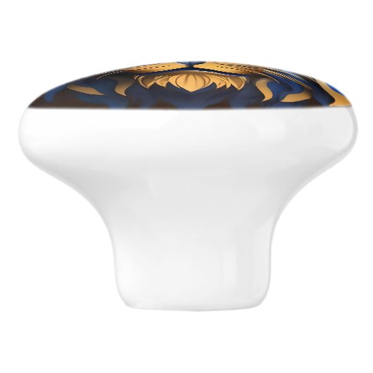 Blauwe en gouden leeuwenkop, keramische knop (Zijkant)