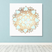 Blauwe en Gouden Lotus Canvas Afdruk (Insitu (Houten vloer))