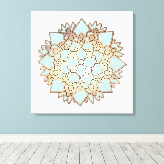 Blauwe en Gouden Lotus Canvas Afdruk (Insitu (Houten vloer))