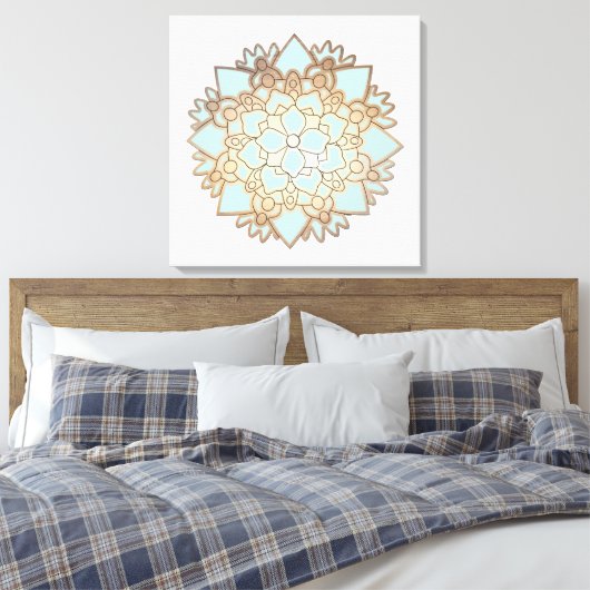 Blauwe en Gouden Lotus Canvas Afdruk (Insitu (Slaapkamer))