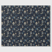 Blauwe en gouden maan en lantaarns cadeaupapier (Vlak)