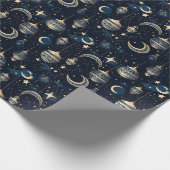 Blauwe en gouden maan en lantaarns cadeaupapier (Hoek)