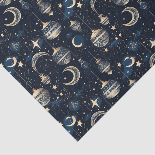 Blauwe en gouden maan en lantaarns tissuepapier (Detail)