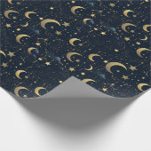 Blauwe en gouden maan en sterren cadeaupapier (Hoek)