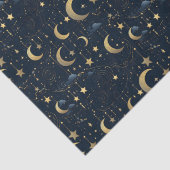 Blauwe en gouden maan en sterren tissuepapier (Detail)