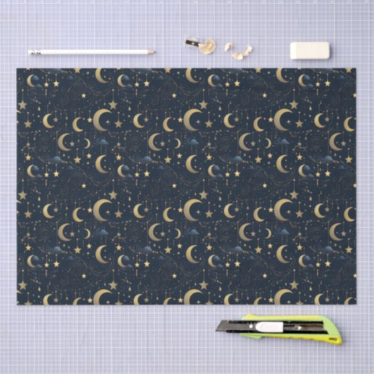 Blauwe en gouden maan en sterren tissuepapier (Craft)