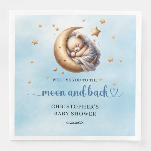 Blauwe en gouden maan en teddybeer servet (Voorkant)