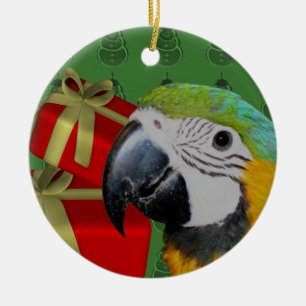 Blauwe en gouden Macaw Parrot kerstversiering Keramisch Ornament