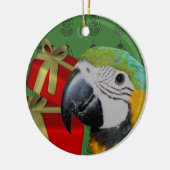 Blauwe en gouden Macaw Parrot kerstversiering Keramisch Ornament (Links)