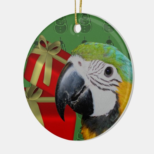 Blauwe en gouden Macaw Parrot kerstversiering Keramisch Ornament (Links)