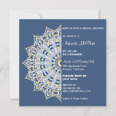 Blauwe en gouden Mandala Bridal Shower Kaart (Voorkant)