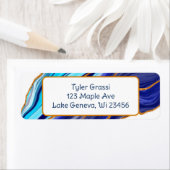 Blauwe en gouden marmer-kunst etiket (Insitu)