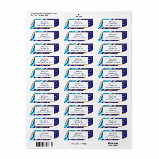 Blauwe en gouden marmer-kunst etiket (Full Sheet)