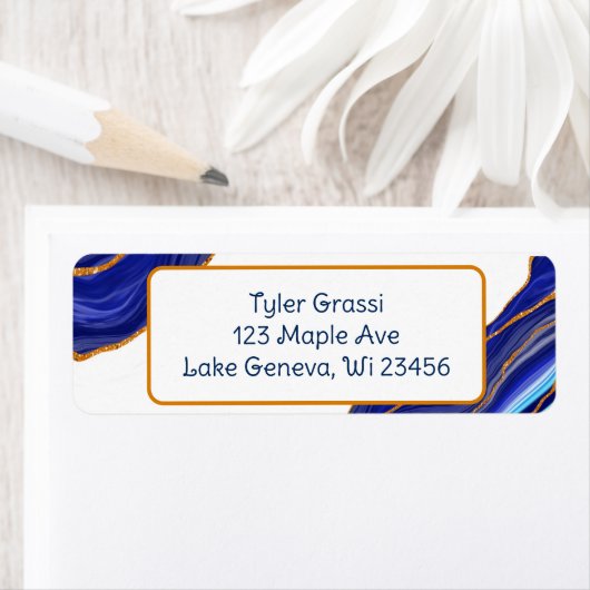 Blauwe en gouden marmer-kunst etiket (Insitu)