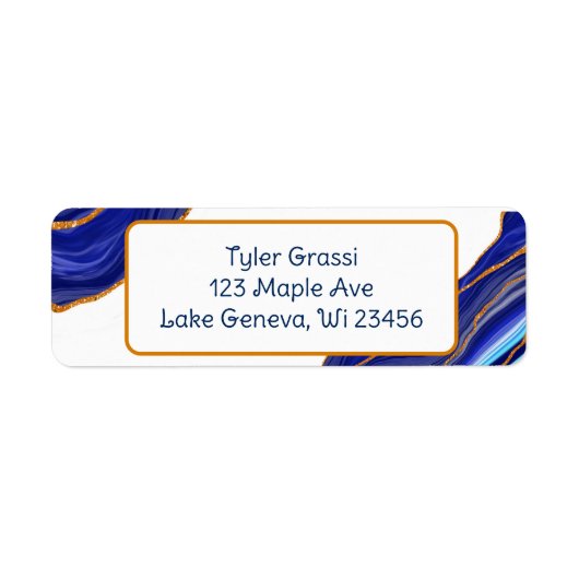 Blauwe en gouden marmer-kunst etiket (Voorkant)