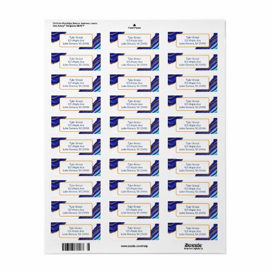 Blauwe en gouden marmer-kunst etiket (Full Sheet)