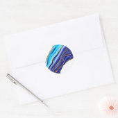 Blauwe en gouden marmer-kunst ronde sticker (Envelop)