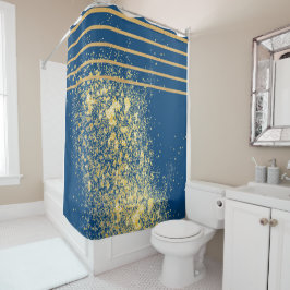 Blauwe en gouden metalen lijnen Shower Curtain Douchegordijn