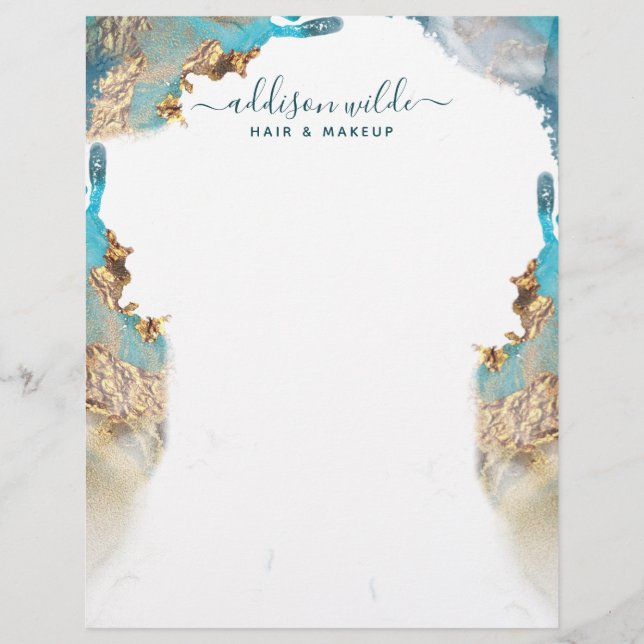 Blauwe en Gouden Moderne Kunst Vloeibare inkt Briefhoofd (Voorkant)