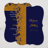 Blauwe en gouden moslimbruiloft of -Verloving Kaart (Voorkant / Achterkant)